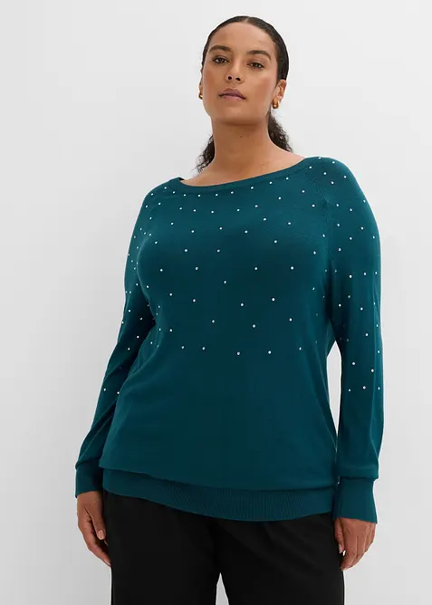Maglione lungo con strass, bonprix