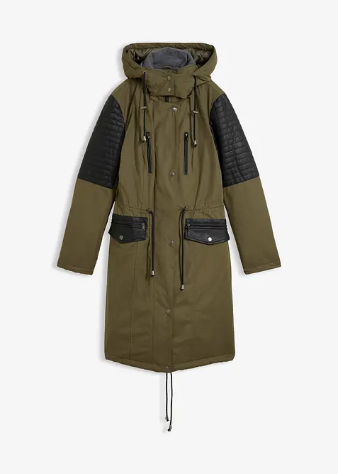 Parka lungo con inserti in similpelle, bonprix
