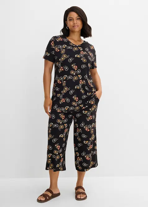 Maglia e pantaloni culotte in misto viscosa fluido (set 2 pezzi), bonprix