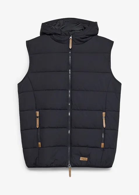 Gilet trapuntato con cappuccio e dettagli in similpelle, bonprix