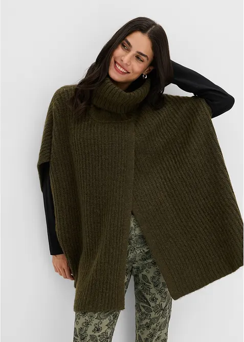 Maglione stile poncho in misto lana morbido, bonprix