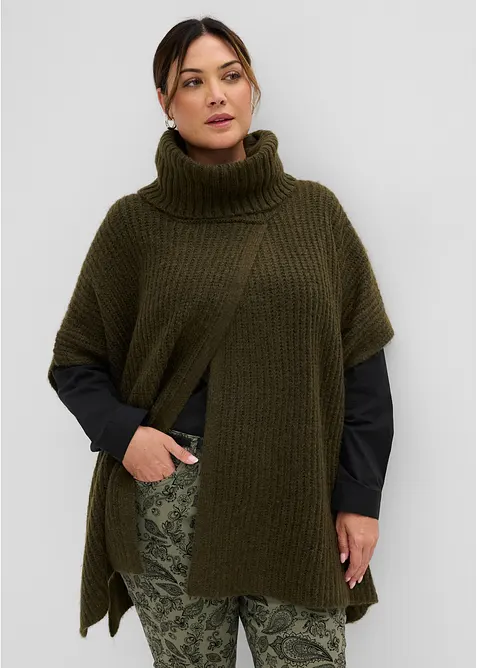 Maglione stile poncho in misto lana morbido, bonprix