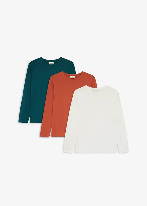 Maglia a maniche lunghe con cotone biologico (pacco da 3), bonprix