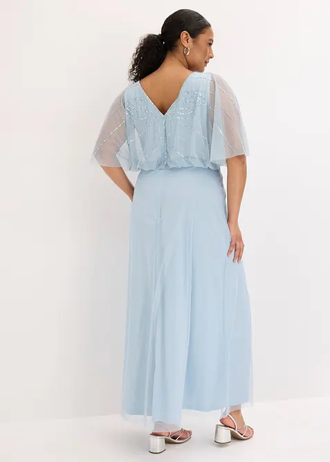 Abito lungo in fine tulle con ricami e paillettes, bonprix