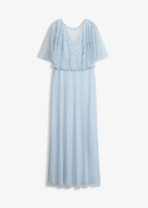 Abito lungo in fine tulle con ricami e paillettes, bonprix