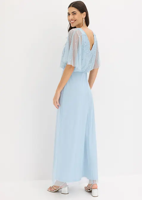 Abito lungo in fine tulle con ricami e paillettes, bonprix