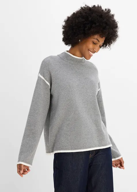 Maglione a collo alto in misto cotone, bonprix