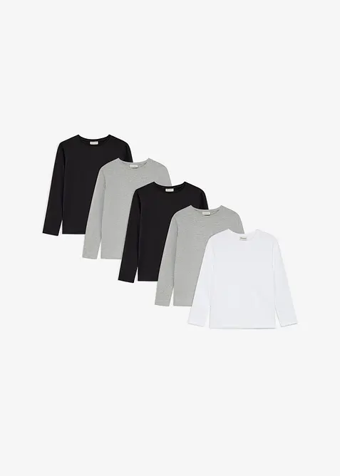 Maglia a maniche lunghe con cotone biologico (pacco da 5), bonprix