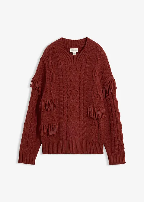 Maglione oversize con frange, bonprix