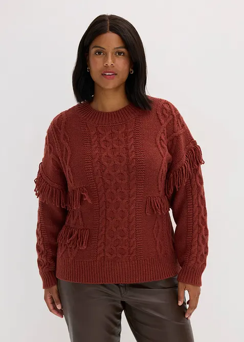 Maglione oversize con frange, bonprix