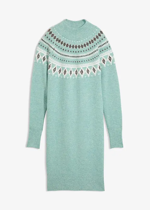 Abito in maglia norvegese con collo dritto, bonprix
