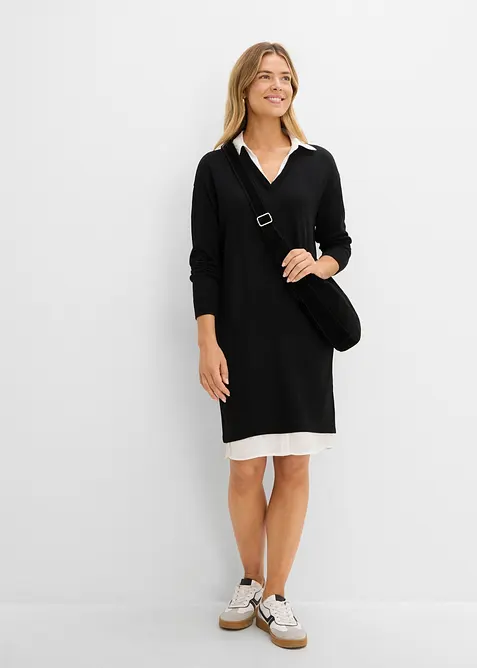 Abito in maglia con inserto di camicia, bonprix