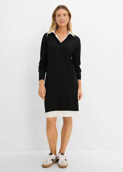 Abito in maglia con inserto di camicia, bonprix