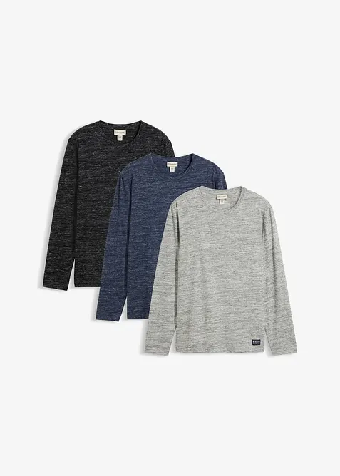 Maglia melange a manica lunga in misto cotone (pacco da 3), bonprix