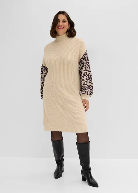 Abito in maglia oversize con fantasia leopardata, bonprix