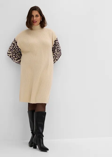 Abito in maglia oversize con fantasia leopardata, bonprix