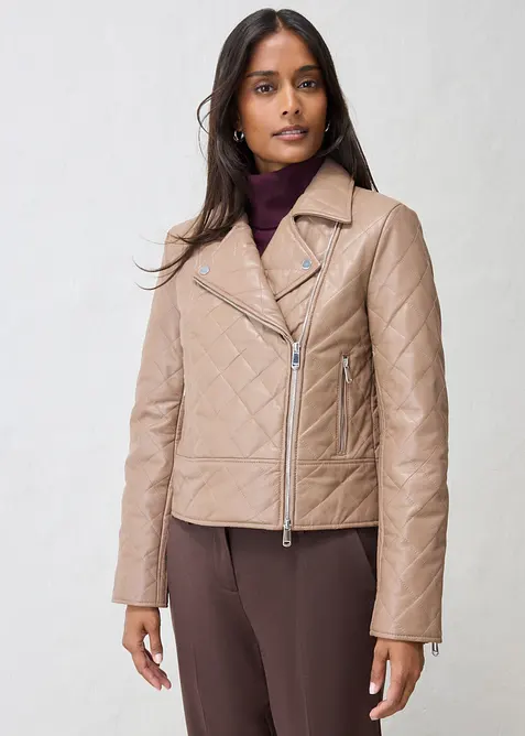 Giacca biker in nappa d'agnello tarpuntata, bonprix