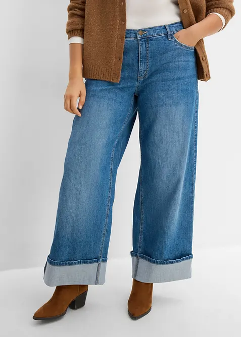 Jeans wide leg con risvolto, bonprix