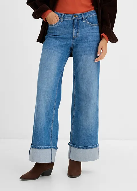 Jeans wide leg con risvolto, bonprix