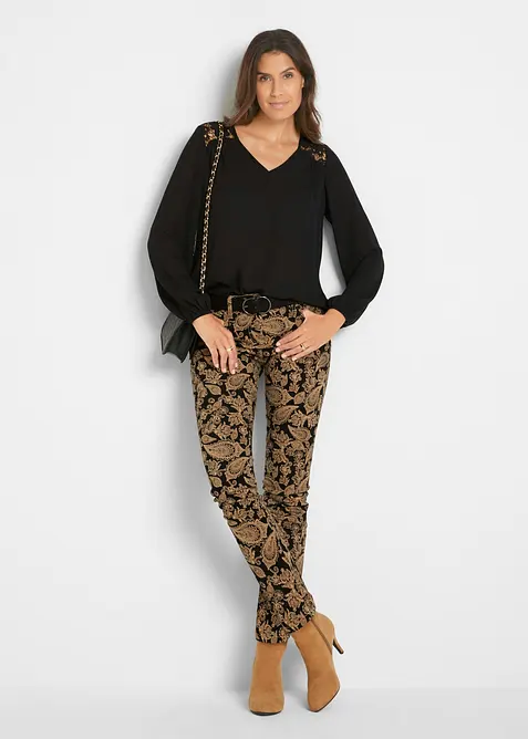 Pantaloni  in cotone elasticizzato fantasia, bonprix