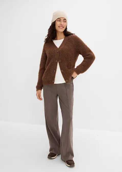 Cardigan a coste in filato grosso con effetto lucido, bonprix