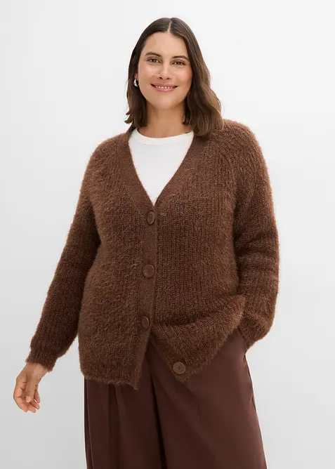 Cardigan a coste in filato grosso con effetto lucido, bonprix