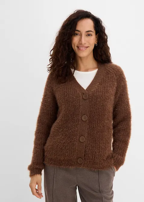 Cardigan a coste in filato grosso con effetto lucido, bonprix