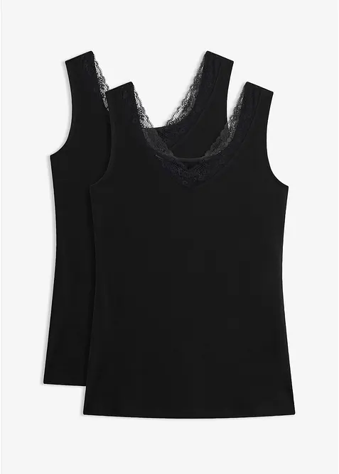 Canottiera con cotone biologico e pizzo (pacco da 2), bonprix
