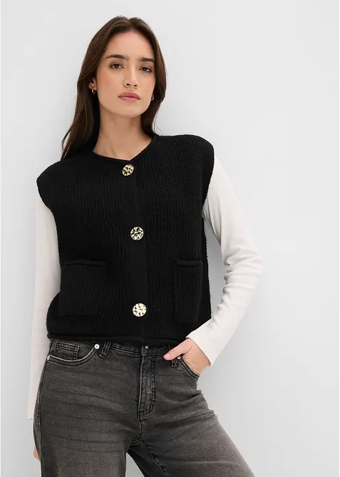 Gilet in maglia con bottoni decorativi, bonprix