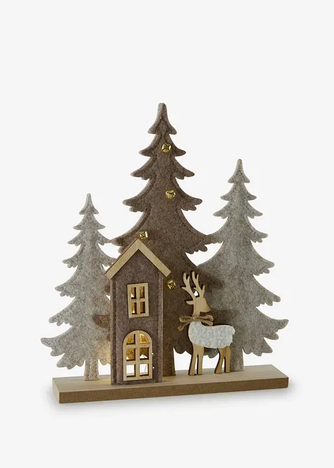 Decorazione a LED con abeti e casetta, bonprix
