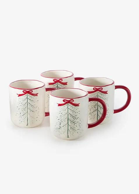 Tazza con fiocchetto e albero (pacco da 4), bonprix