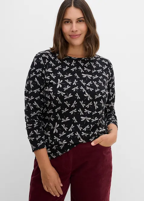 Maglia a maniche lunghe in misto cotone elasticizzato (pacco da 3), bonprix