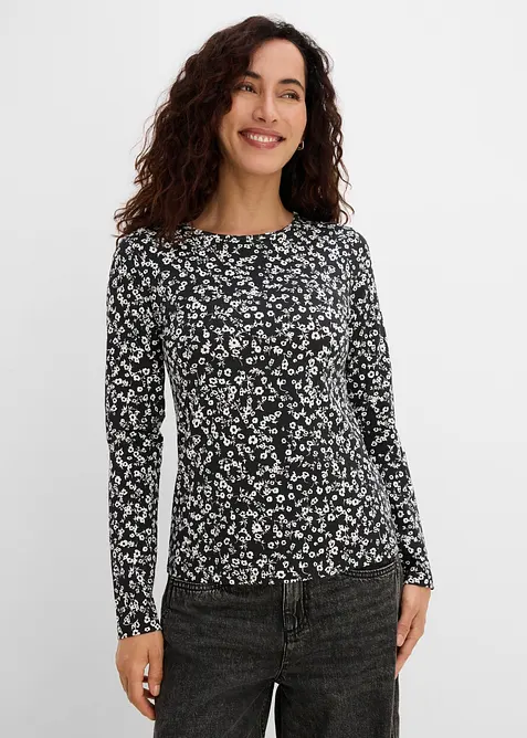 Maglia a maniche lunghe in misto cotone elasticizzato (pacco da 3), bonprix