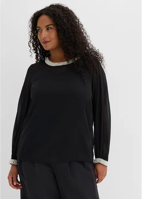 Camicetta di chiffon con strass, bonprix
