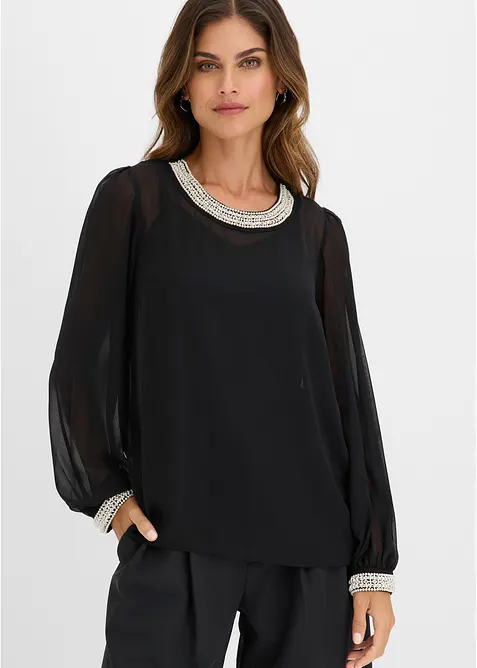 Camicetta di chiffon con strass, bonprix