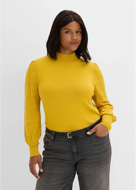 Maglione in filato fine con motivo traforato, bonprix