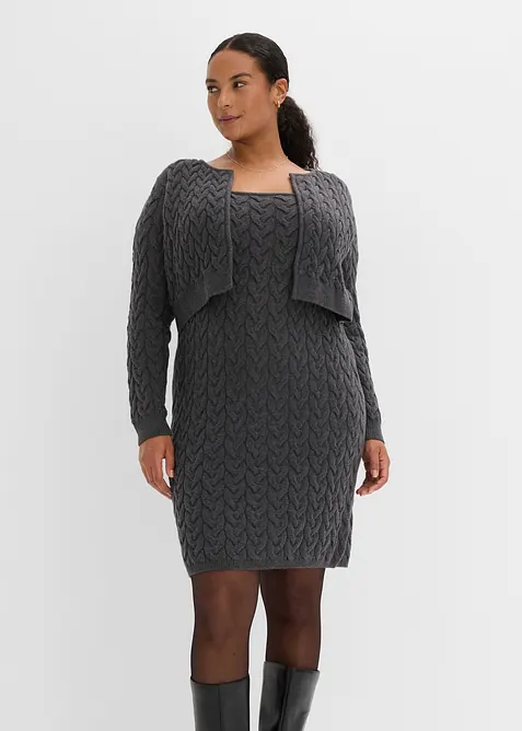 Abito in maglia con bolero applicato, effetto 2 in 1, bonprix