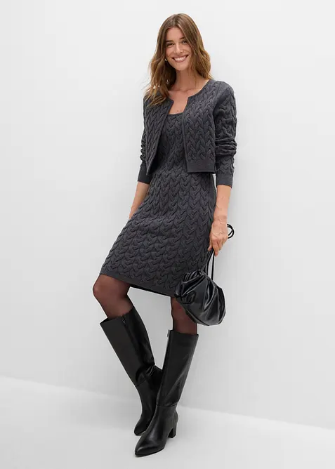 Abito in maglia con bolero applicato, effetto 2 in 1, bonprix