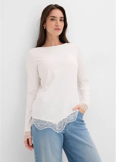 Maglia a maniche lunghe con finiture in pizzo, bonprix