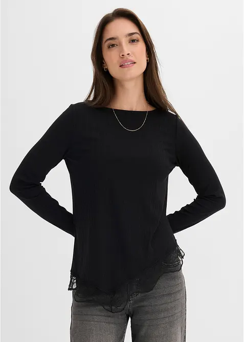 Maglia a maniche lunghe con finiture in pizzo, bonprix