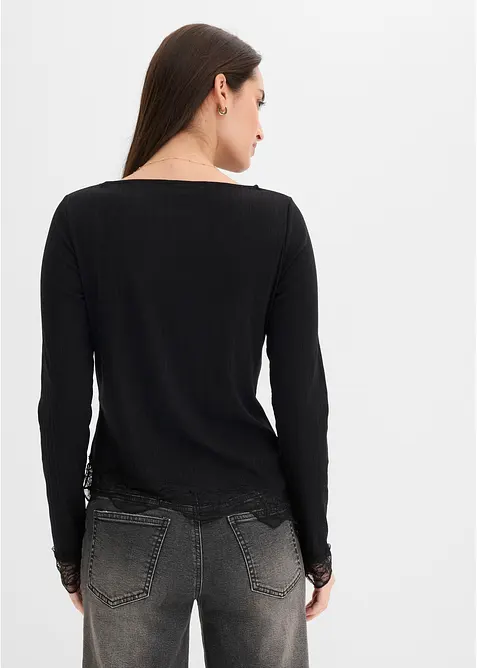 Maglia a maniche lunghe con finiture in pizzo, bonprix
