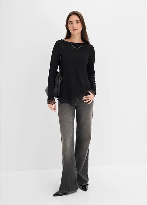 Maglia a maniche lunghe con finiture in pizzo, bonprix