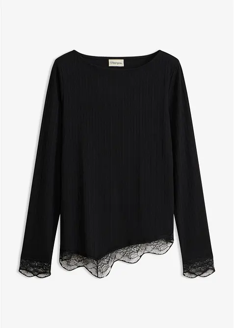 Maglia a maniche lunghe con finiture in pizzo, bonprix