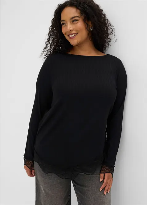 Maglia a maniche lunghe con finiture in pizzo, bonprix