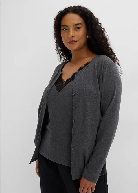 Maglia 2 in 1 con pizzo, bonprix
