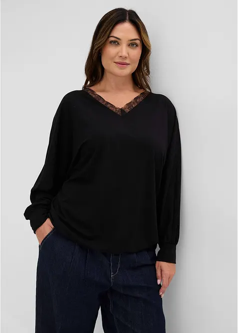 Maglia lunga in viscosa con maniche a pipistrello, bonprix