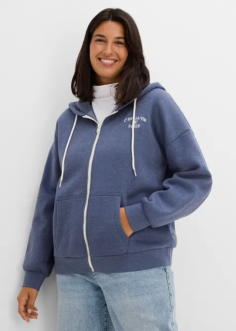 Felpa con zip e cappuccio in misto cotone biologico, bonprix