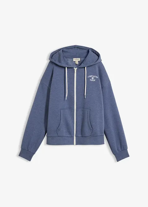 Felpa con zip e cappuccio in misto cotone biologico, bonprix