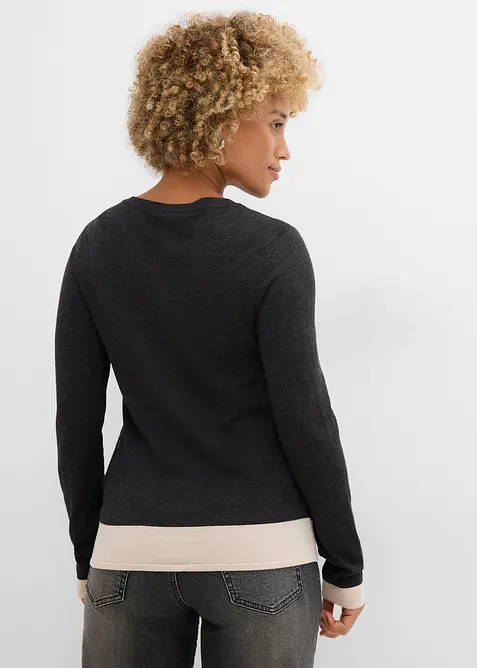 Cardigan in maglia fine 2 in 1 in misto viscosa, bonprix
