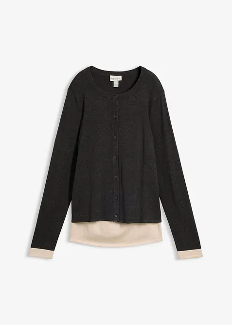 Cardigan in maglia fine 2 in 1 in misto viscosa, bonprix
